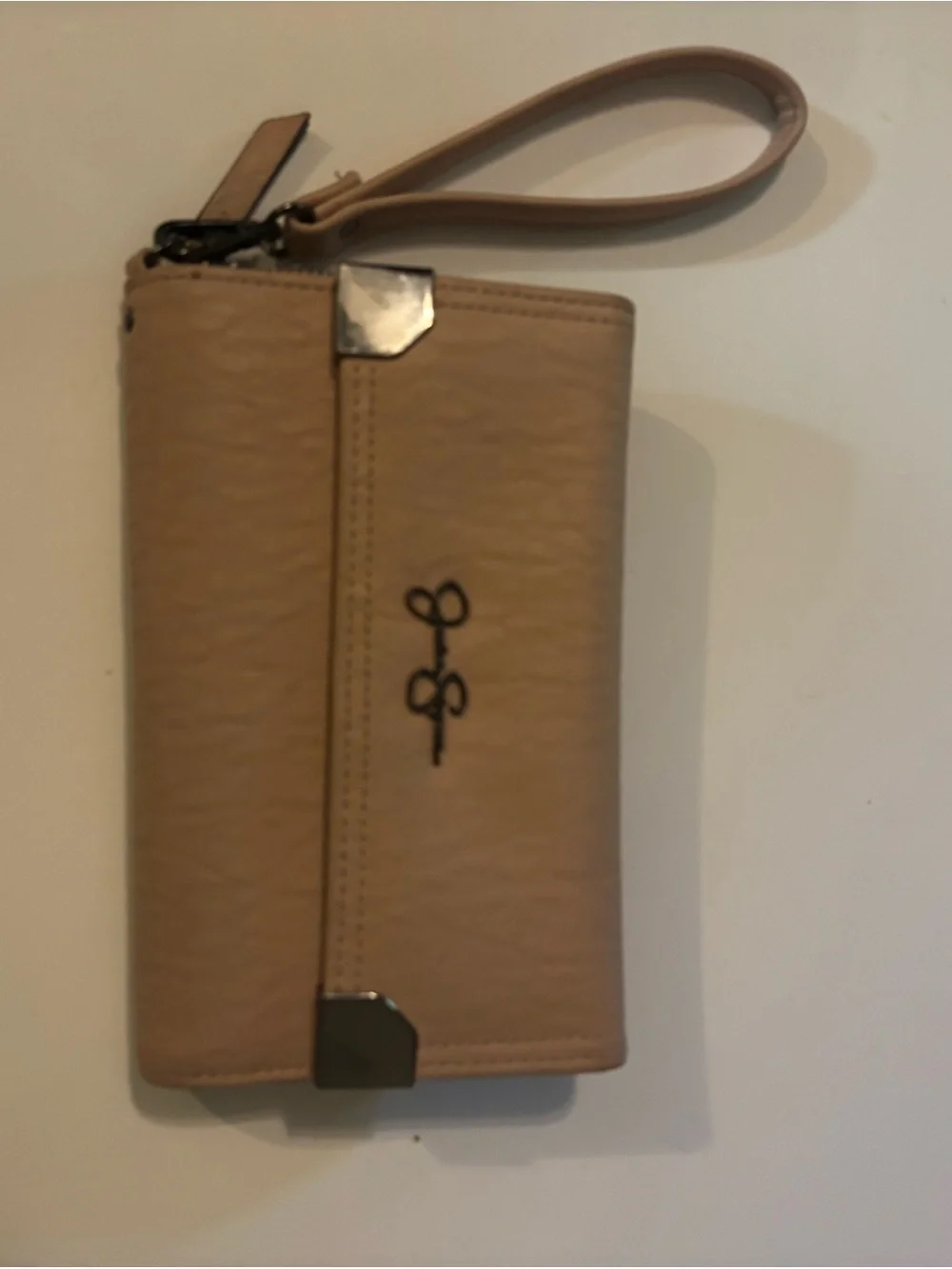 Jessica Simpson Pale Pink Leather Wristlet Phone Wallet with Logo
